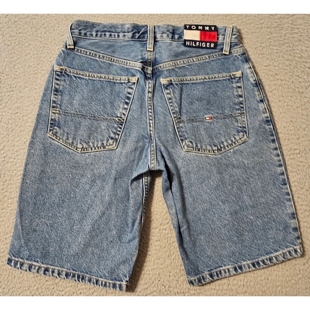 Tommy Hilfiger Tommy Jeans Mens 29 Blue Denim Shorts Vintage 90s Flag Logo H370